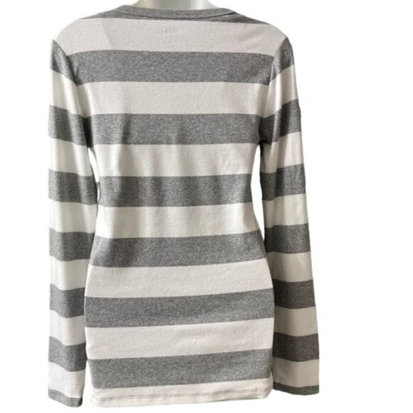 GAP Women The Modern Tee Gray & White Striped Long Sleeve Crewneck Supima Cotton - Picture 6 of 9